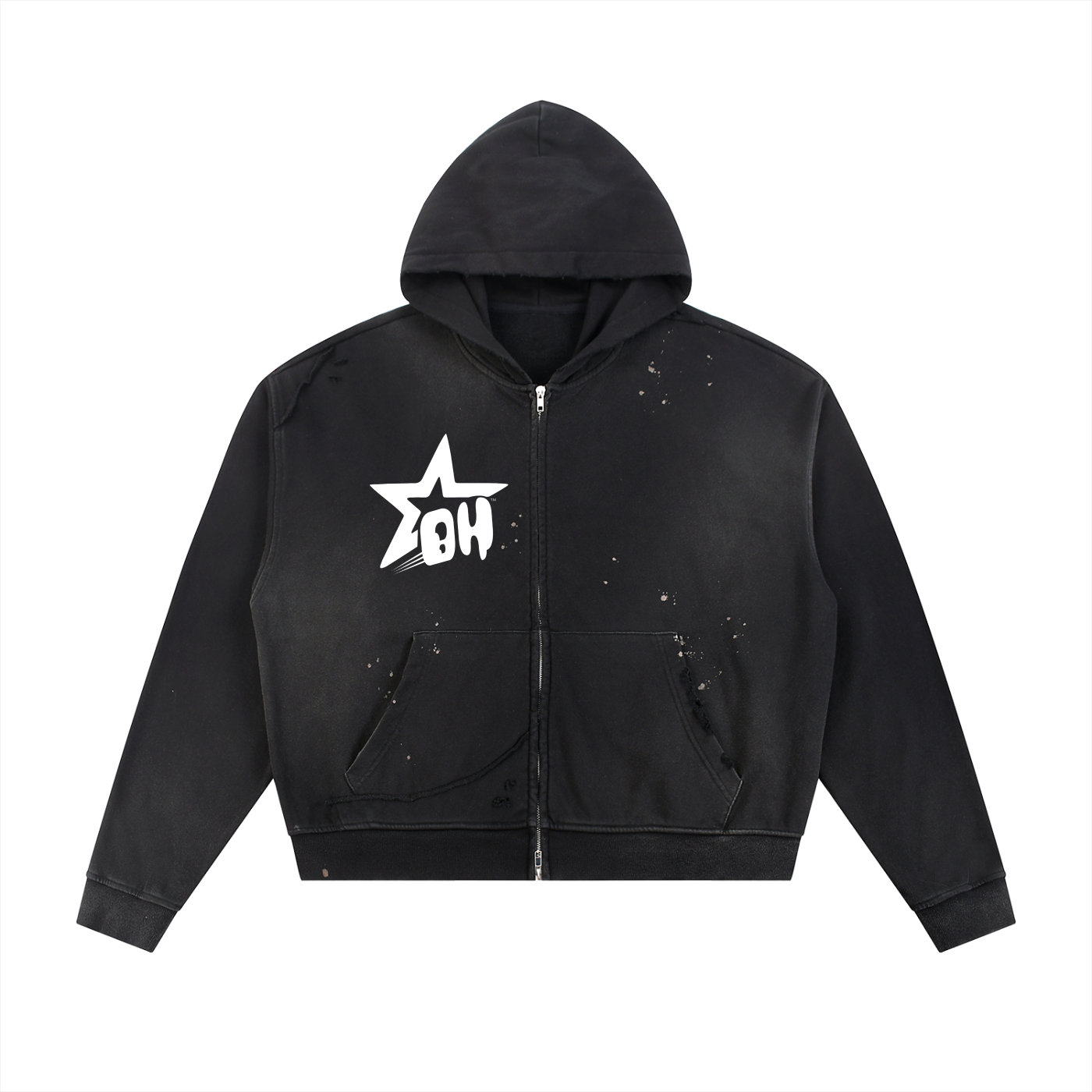 Billionaire Hustle Sun Fade Frayed Raw Edge Fleece Zip Hoodie