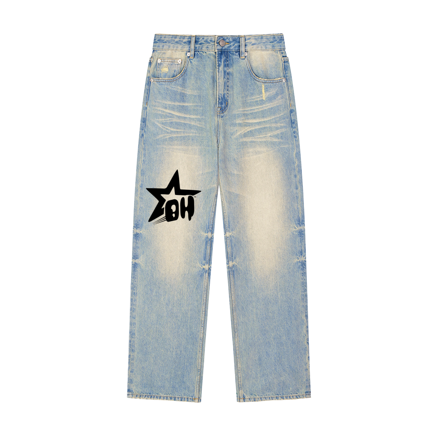 Sun Fade Raw Hem Denim Jeans